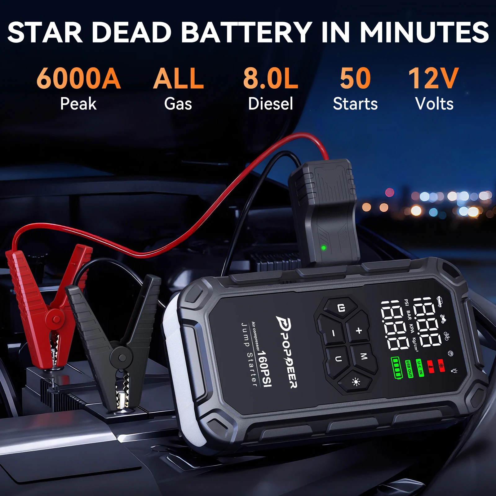 POPDEER PD-JA66 car jump starter 6000A — Niuxtech