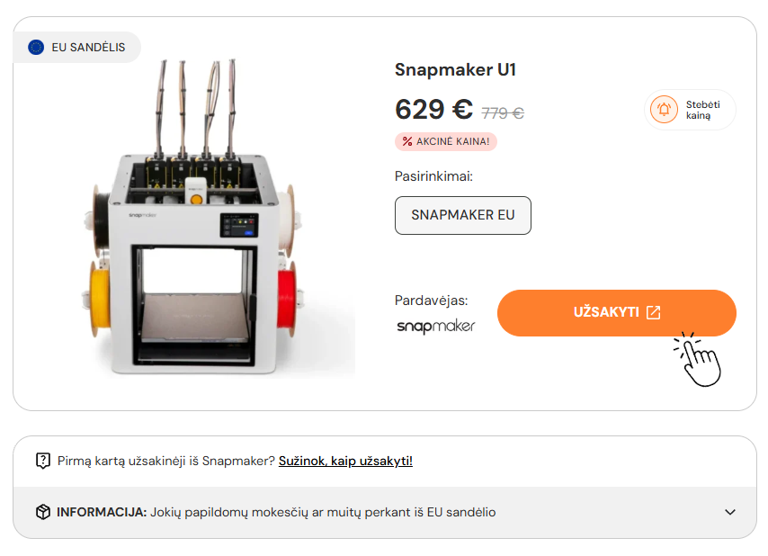 Snapmaker-U1-3D-spausdintuvas-kaina-akcija-nuolaida-799-EUR-NiuxTech-instrukcija