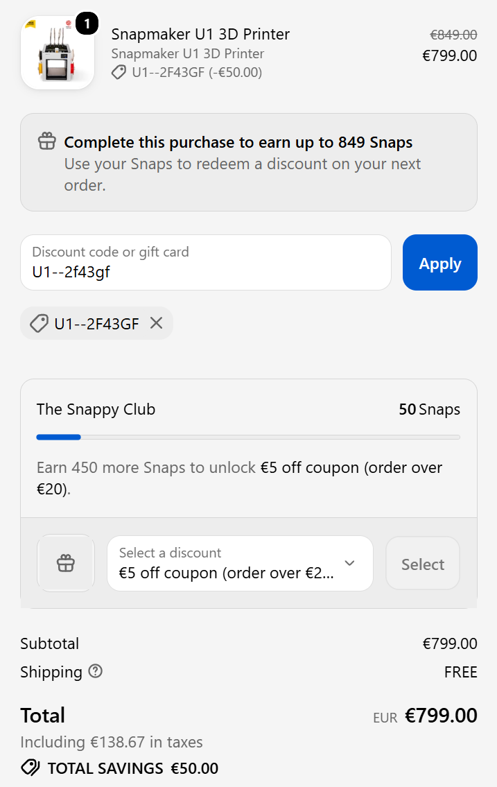 Snapmaker-U1-3D-spausdintuvas-kaina-akcija-nuolaida-799-EUR-NiuxTech